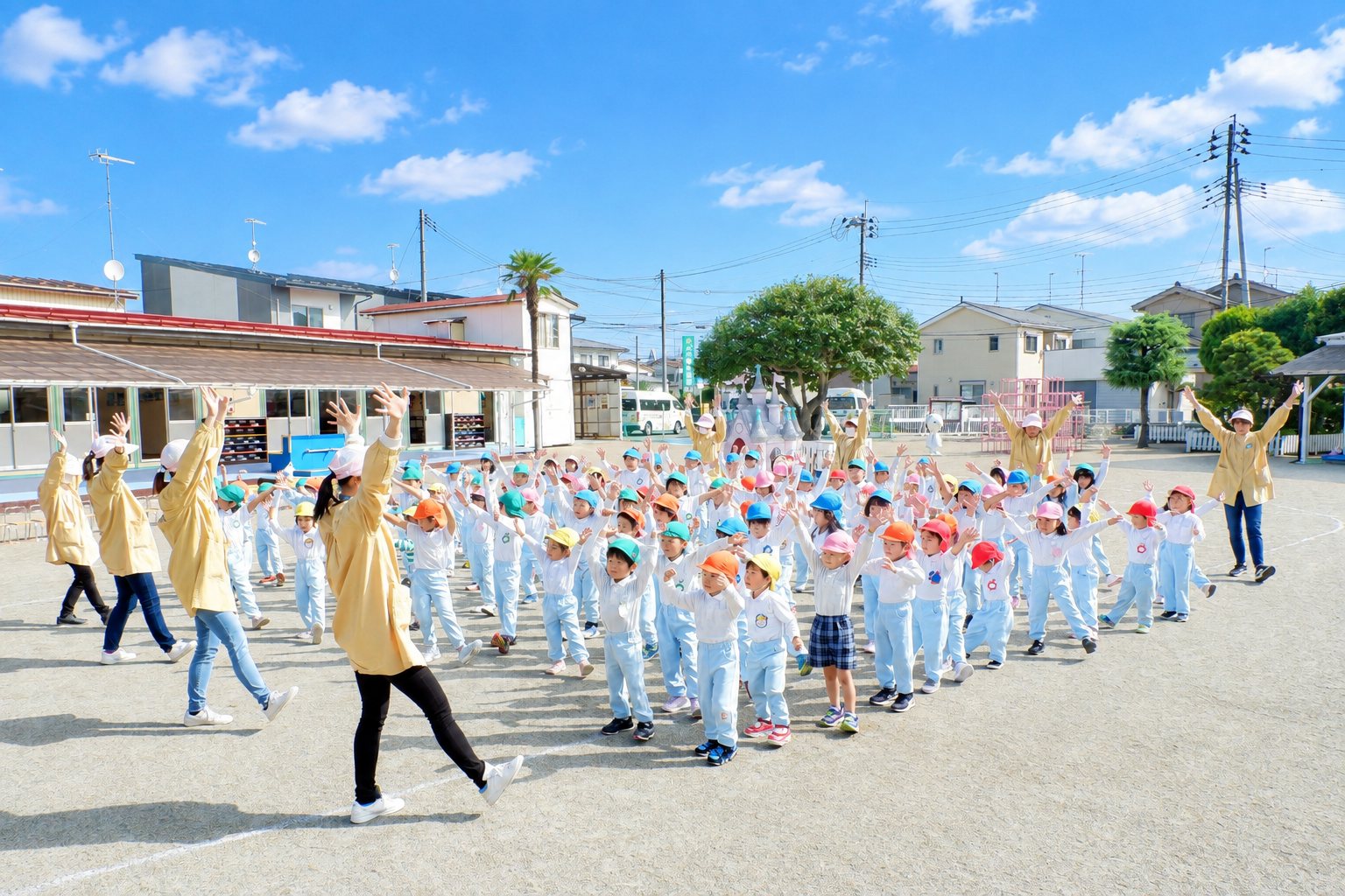 園庭で踊りを踊る子どもたち