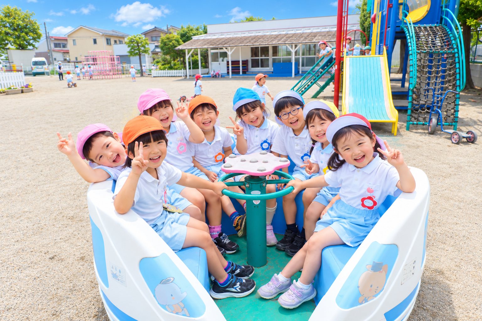 園庭の遊具で遊ぶ子どもたち
